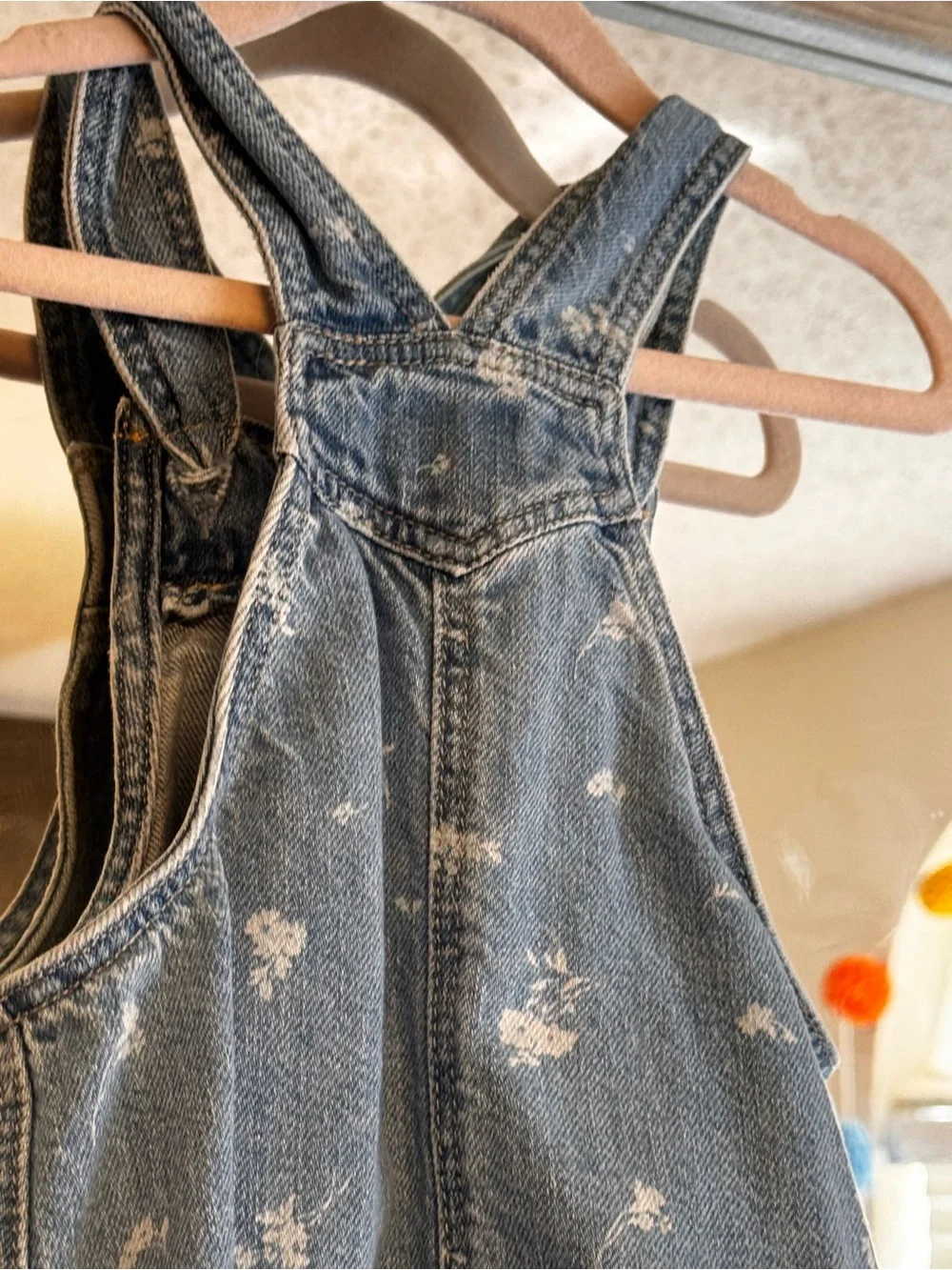GAP Faded Blue Denim Girls' Floral-Print Overalls